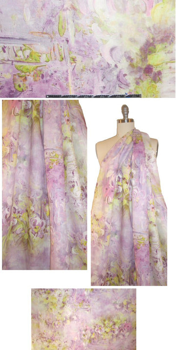 100% linen digital print - lilac and lime 1.33 yd