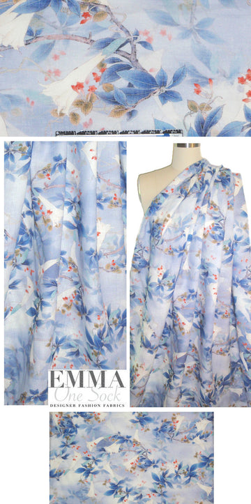 100% linen digital print - spring blossoms