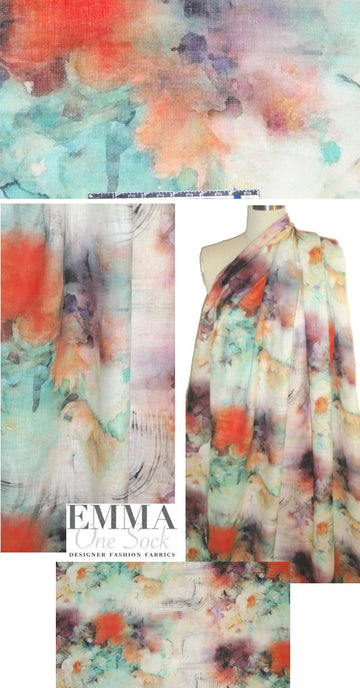 100% linen digital print - watercolor echoes