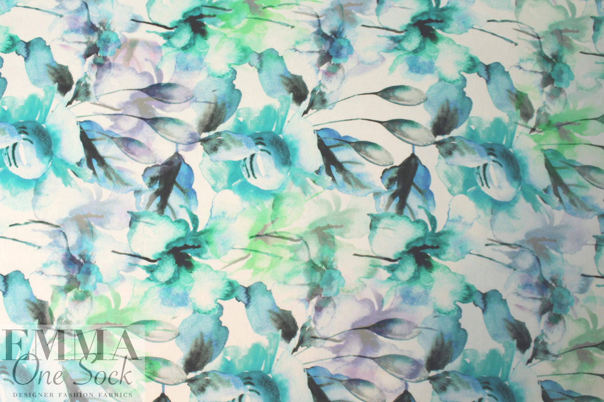 100% linen digital print - aquaflora 1.5 yd