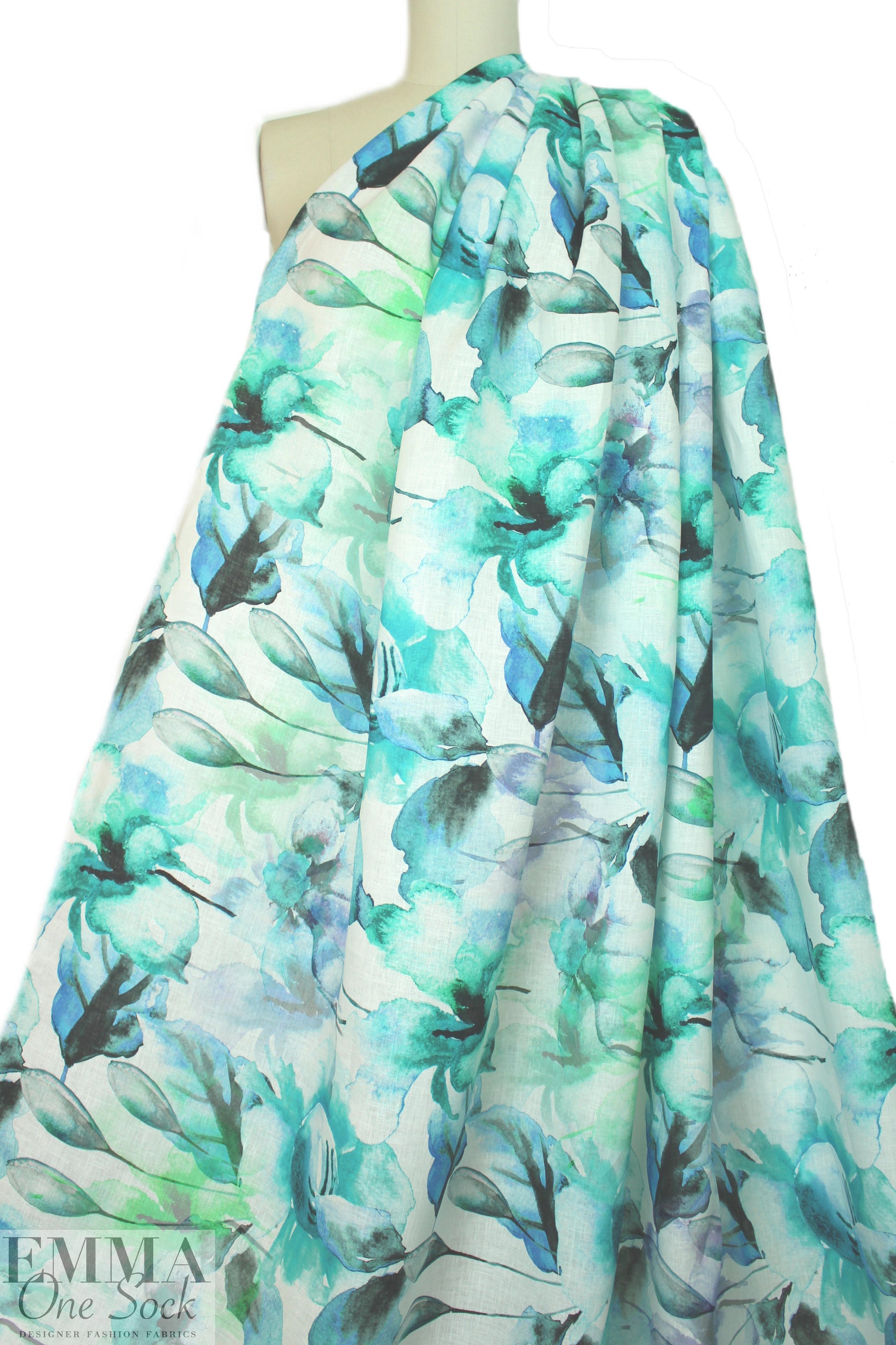 100% linen digital print - aquaflora