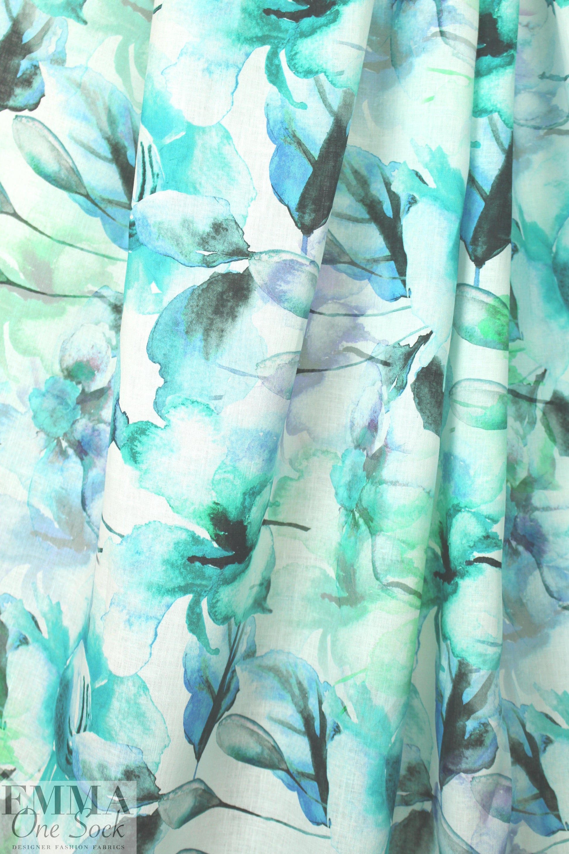 100% linen digital print - aquaflora 1.5 yd