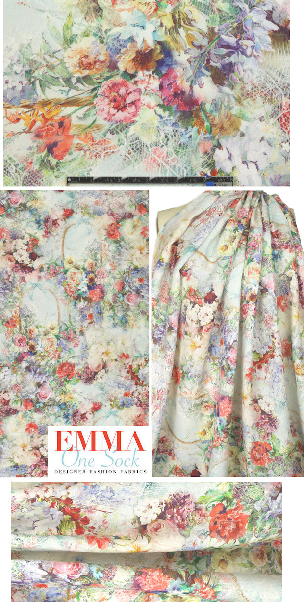 100% linen digital print - vintage floral 1.5 yds
