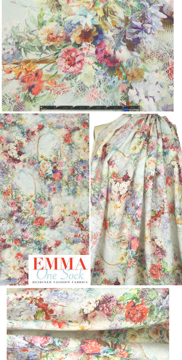 100% linen digital print - vintage floral 1.625 yd
