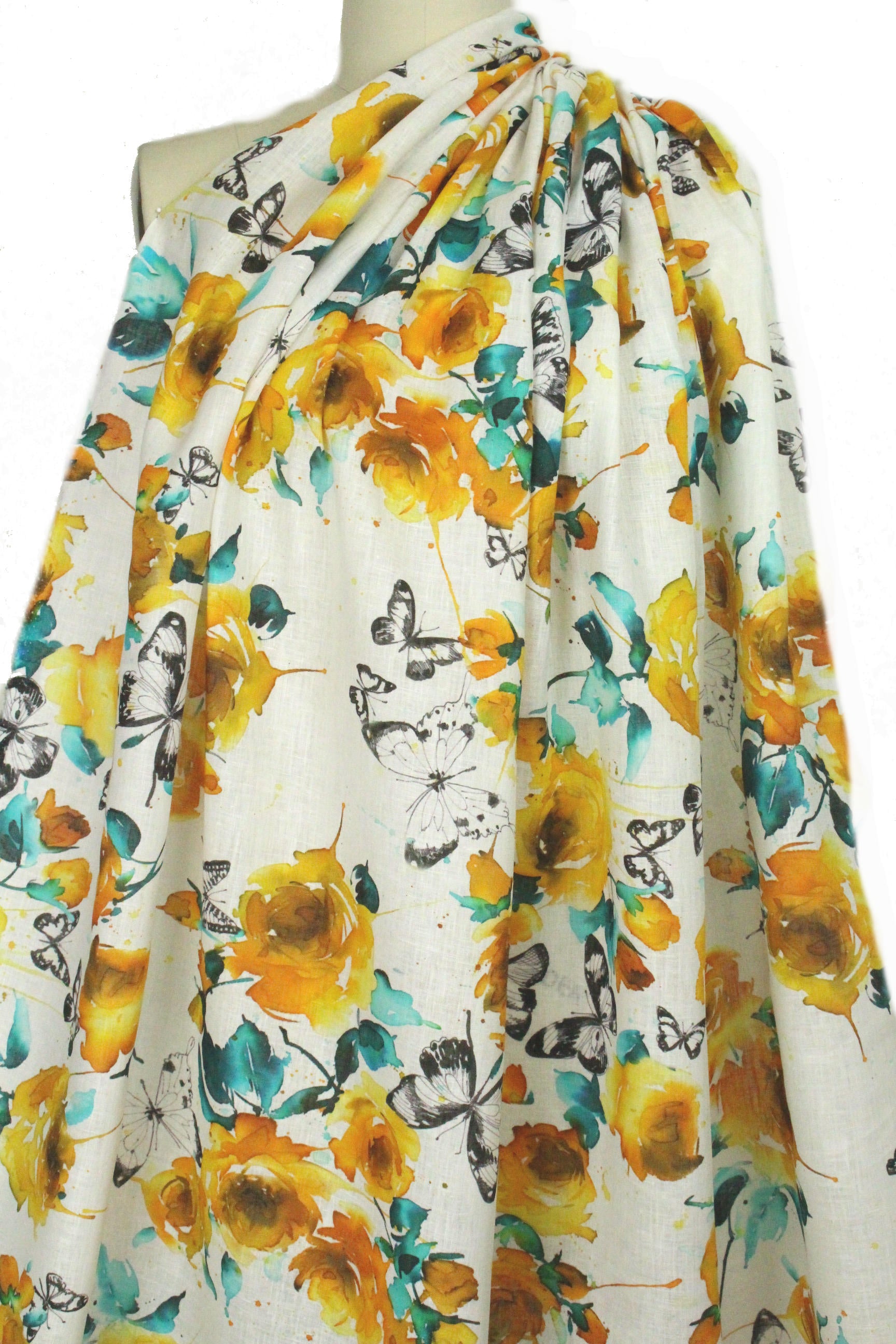 100% linen digital print - citrus rose 1 yard
