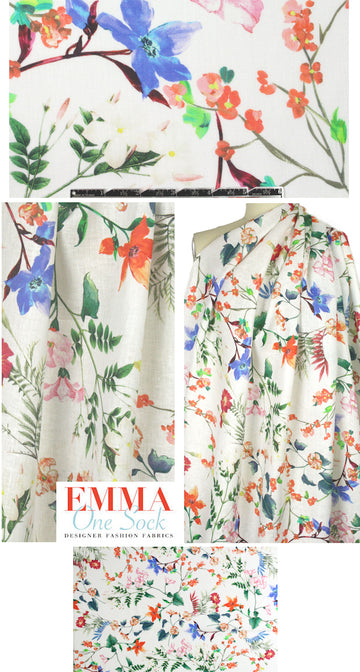 100% linen digital print - backyard flora