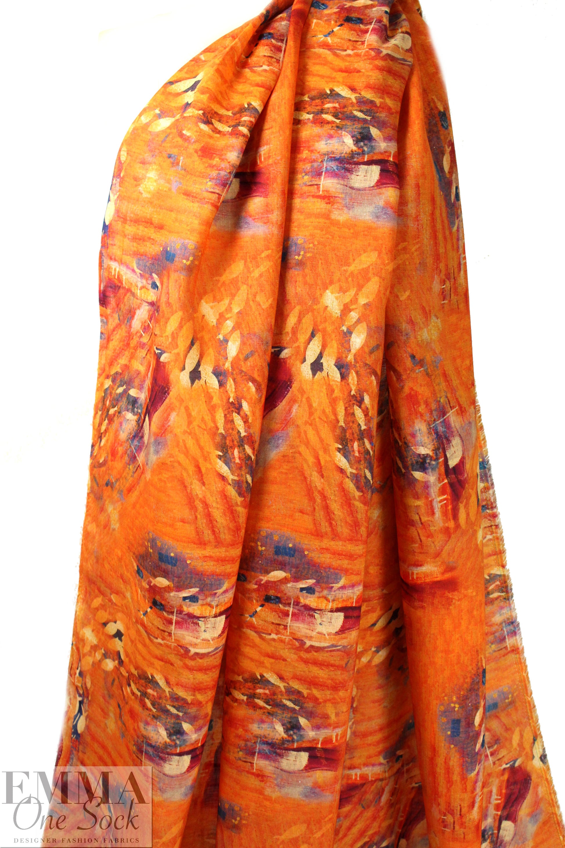 100% ramie digital print - aquatic spice .75 yds