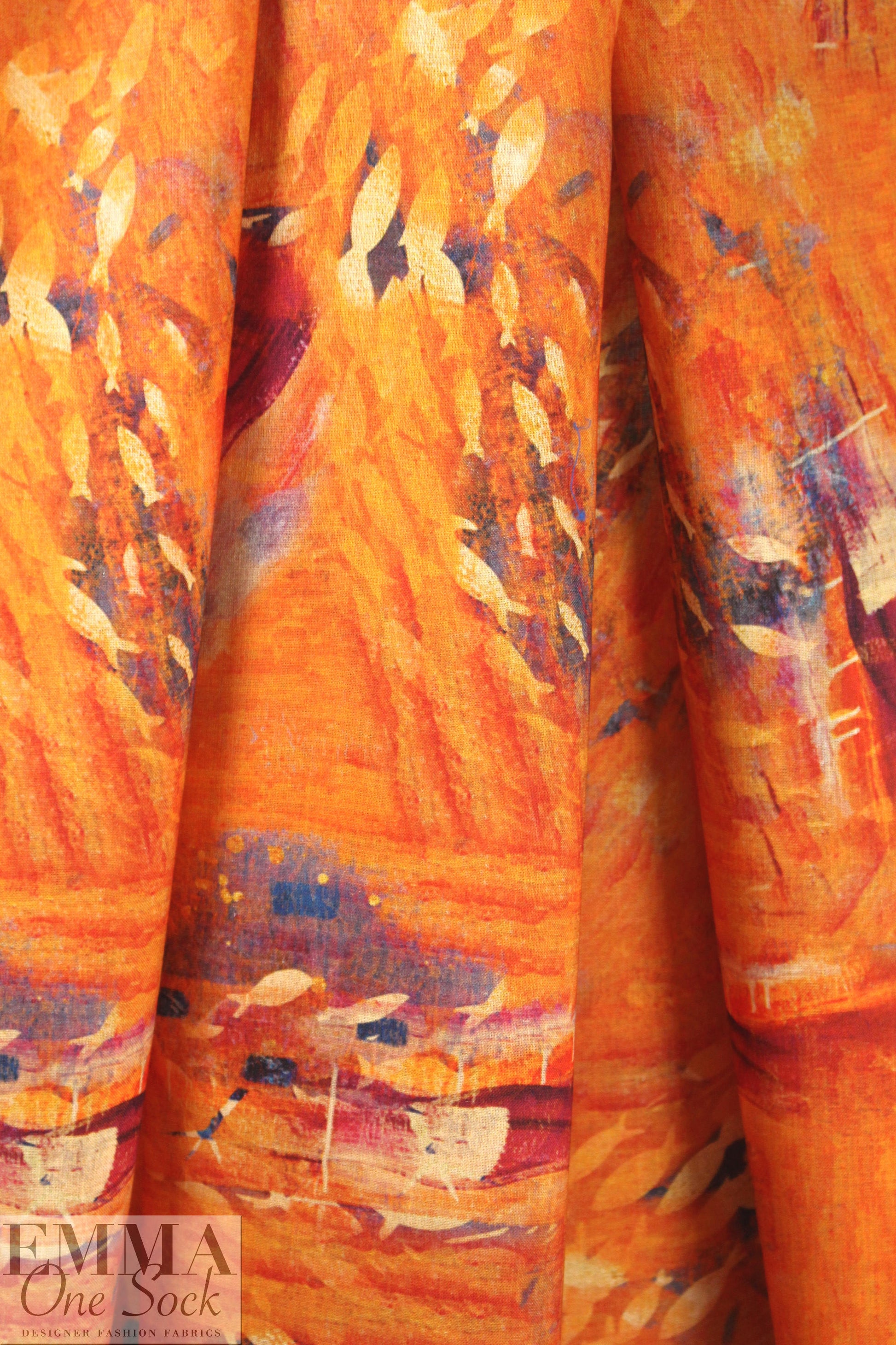 100% ramie digital print - aquatic spice .75 yds