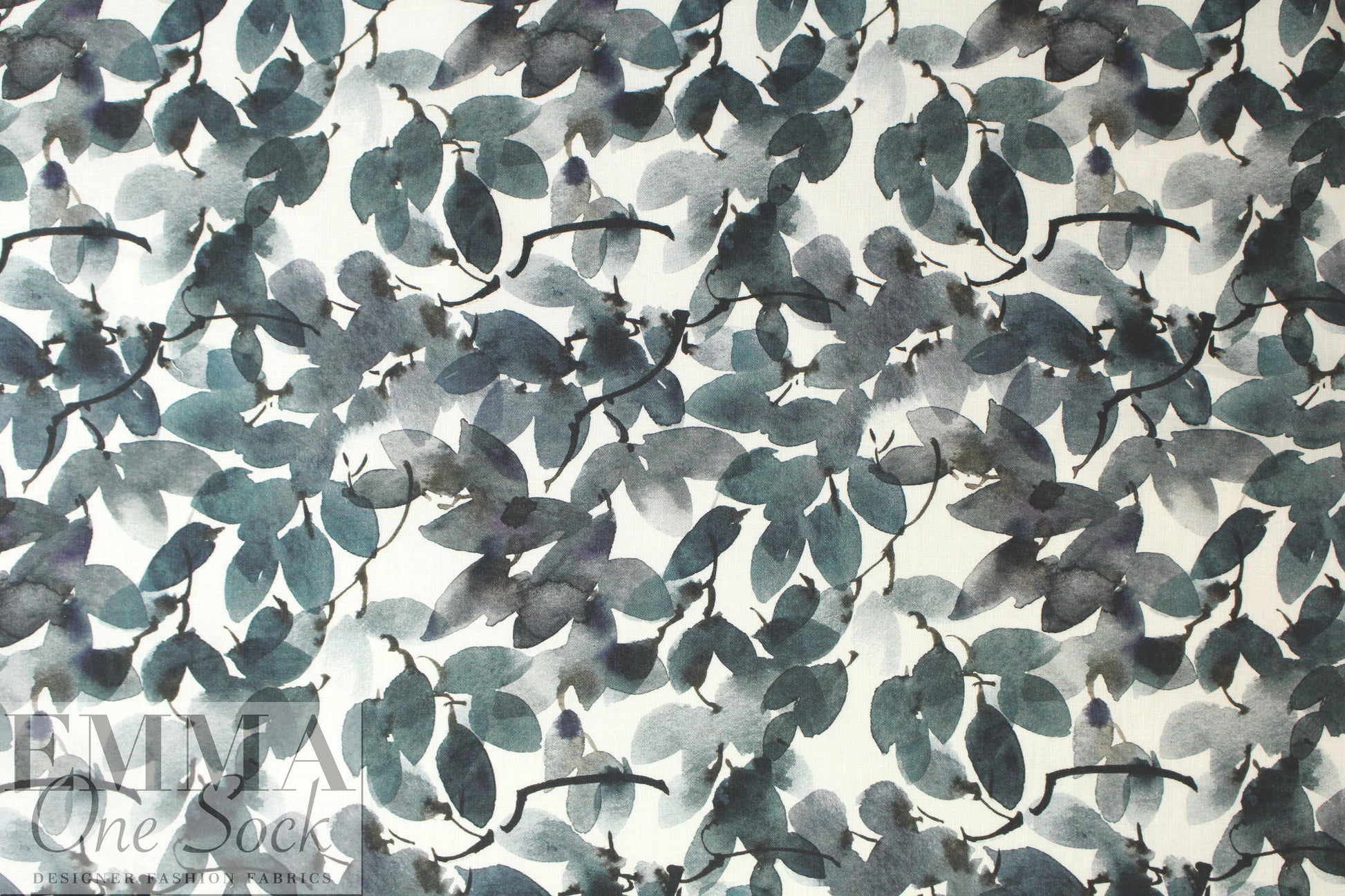 100% linen digital print - shadow leaves .625 yds
