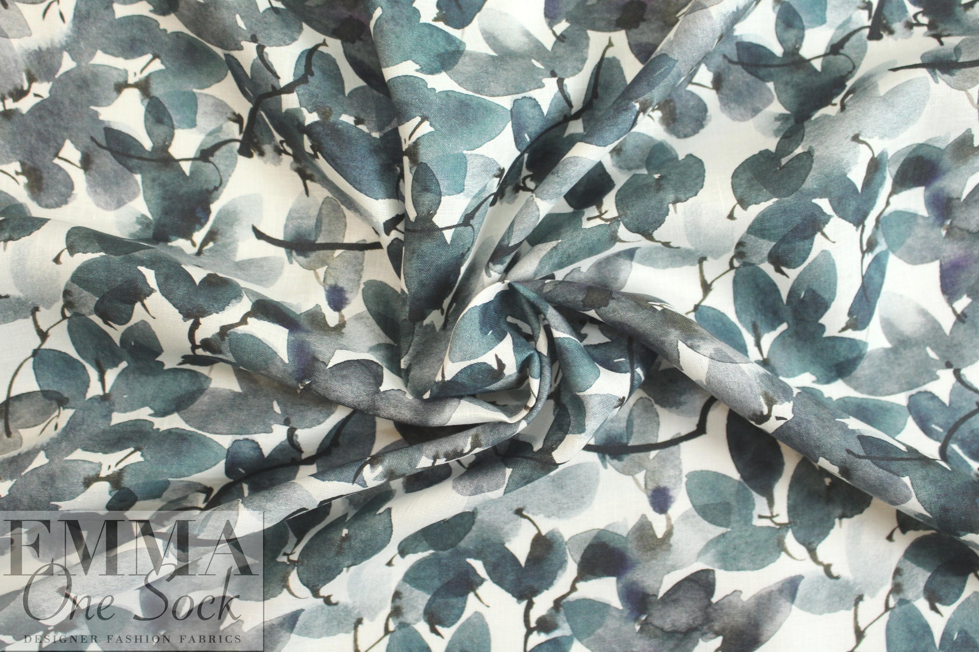 100% linen digital print - shadow leaves