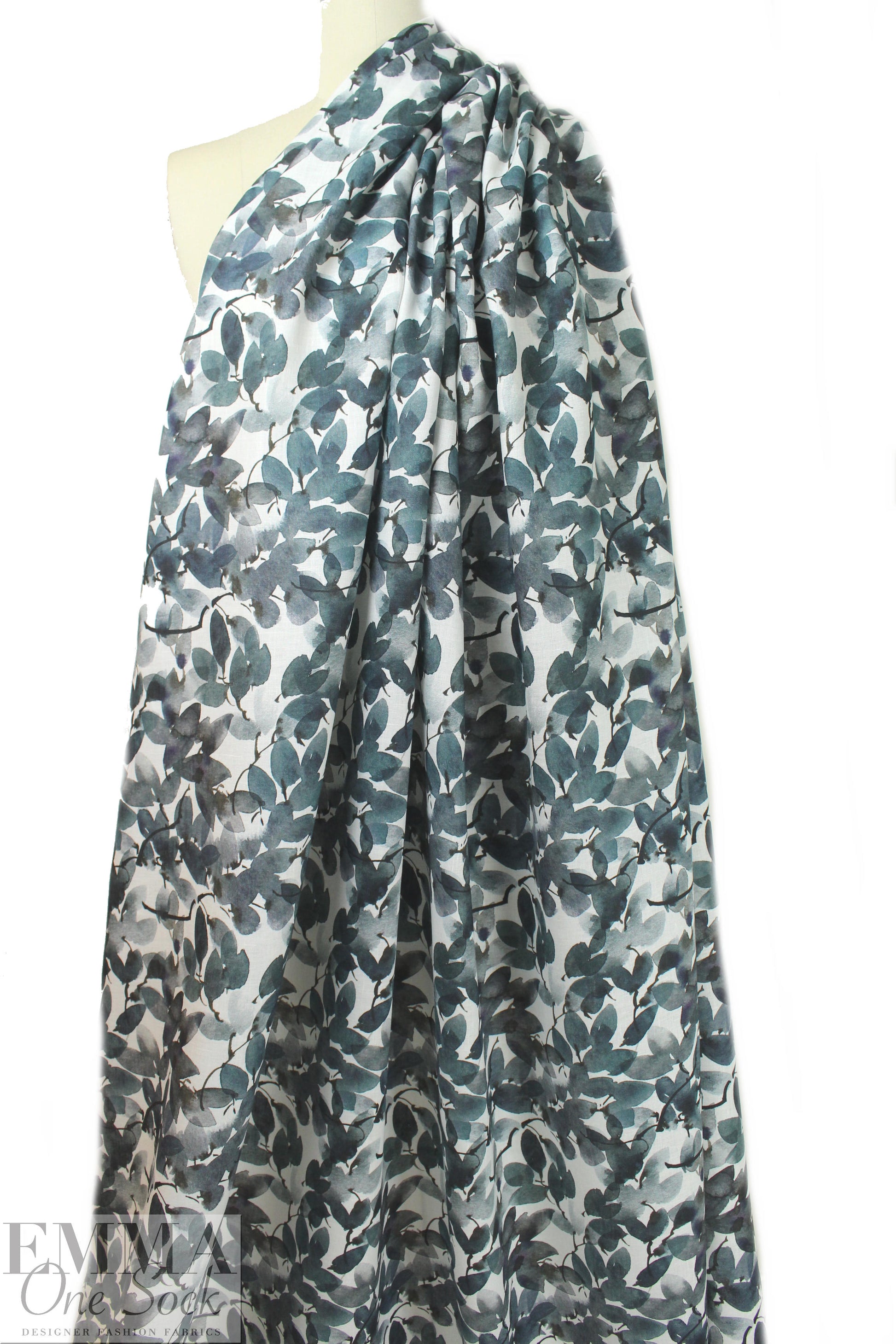 100% linen digital print - shadow leaves
