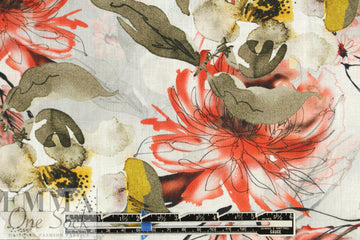 100% linen digital print - pen and ink .875 yds