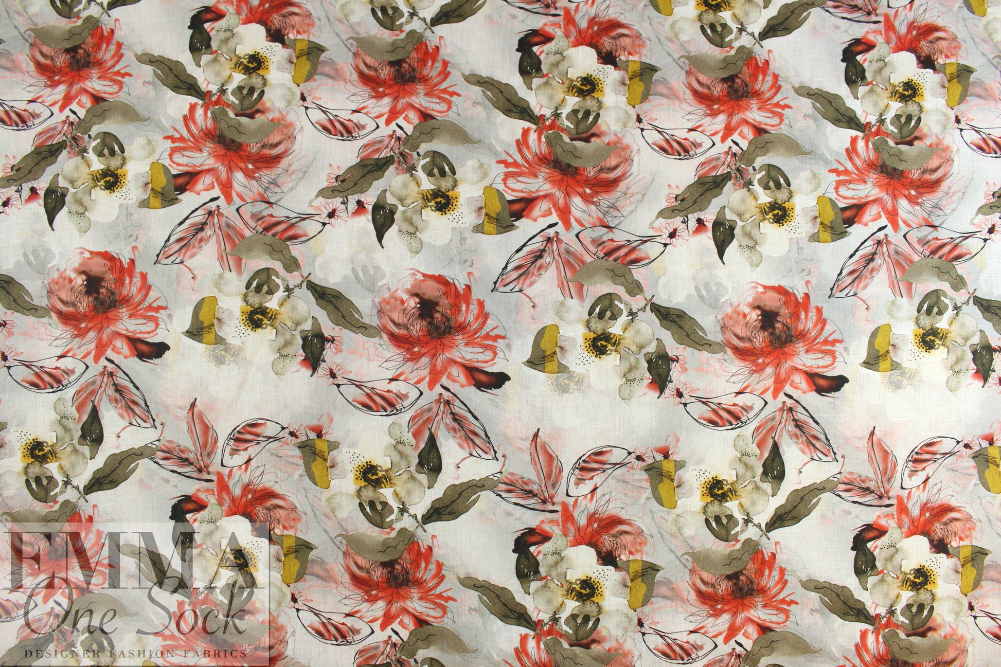 100% linen digital print - pen and ink .875 yds