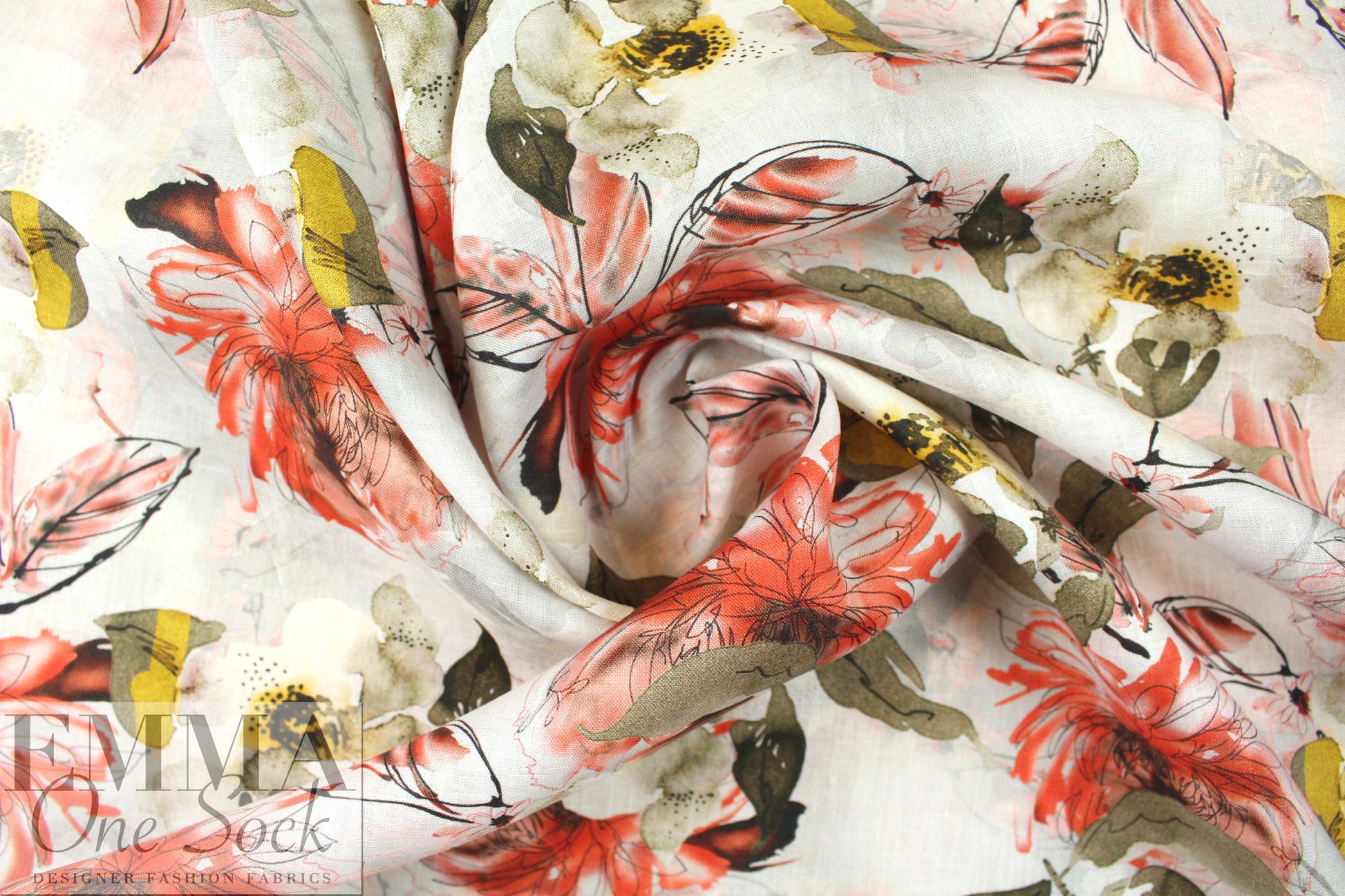 100% linen digital print - pen and ink .875 yds