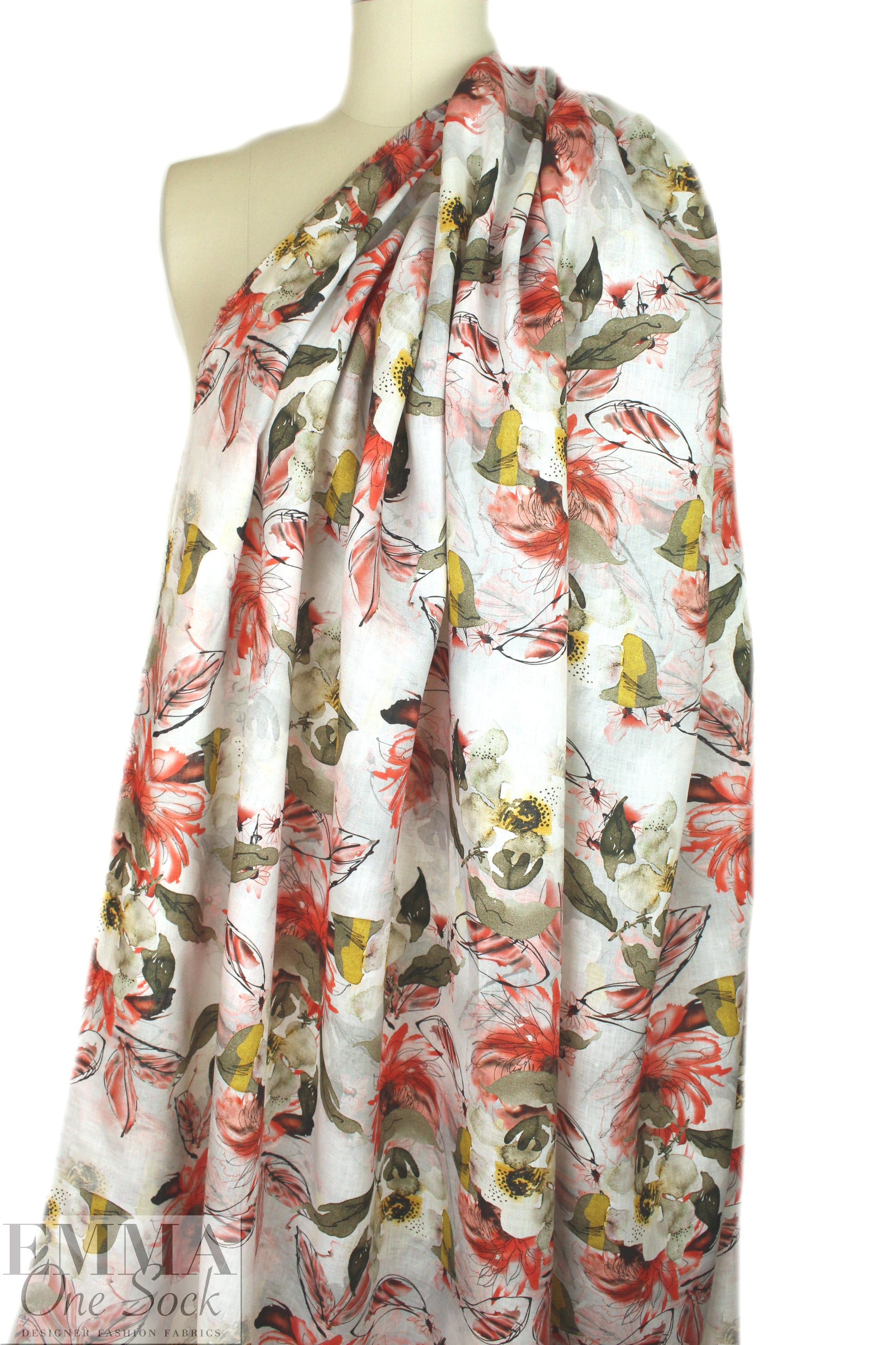 100% linen digital print - pen and ink .875 yds