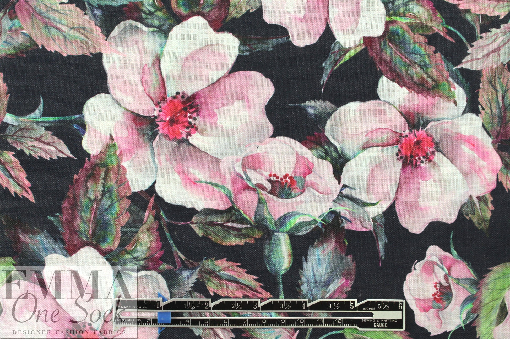 100% linen digital print - floral nocturne 2 yd