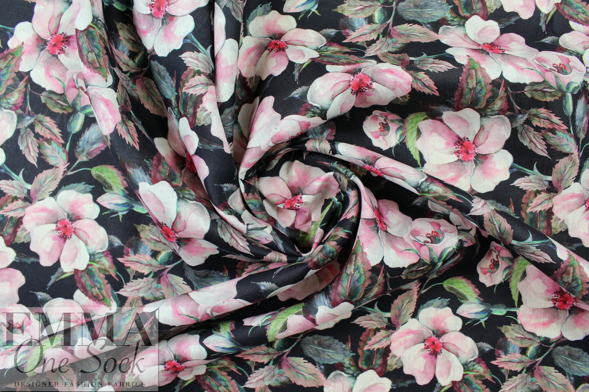 100% linen digital print - floral nocturne 1.66 yd