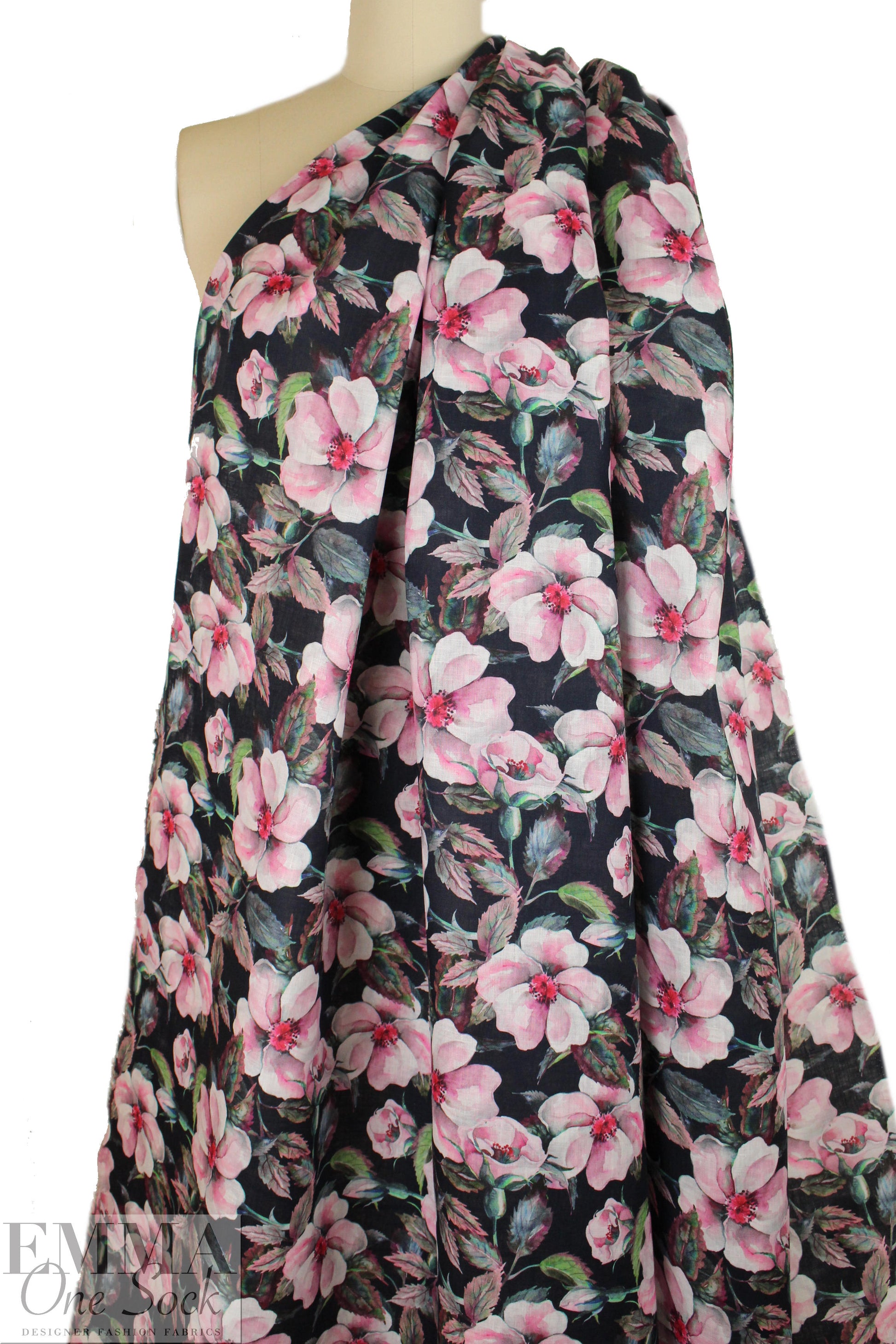 100% linen digital print - floral nocturne 1.66 yd