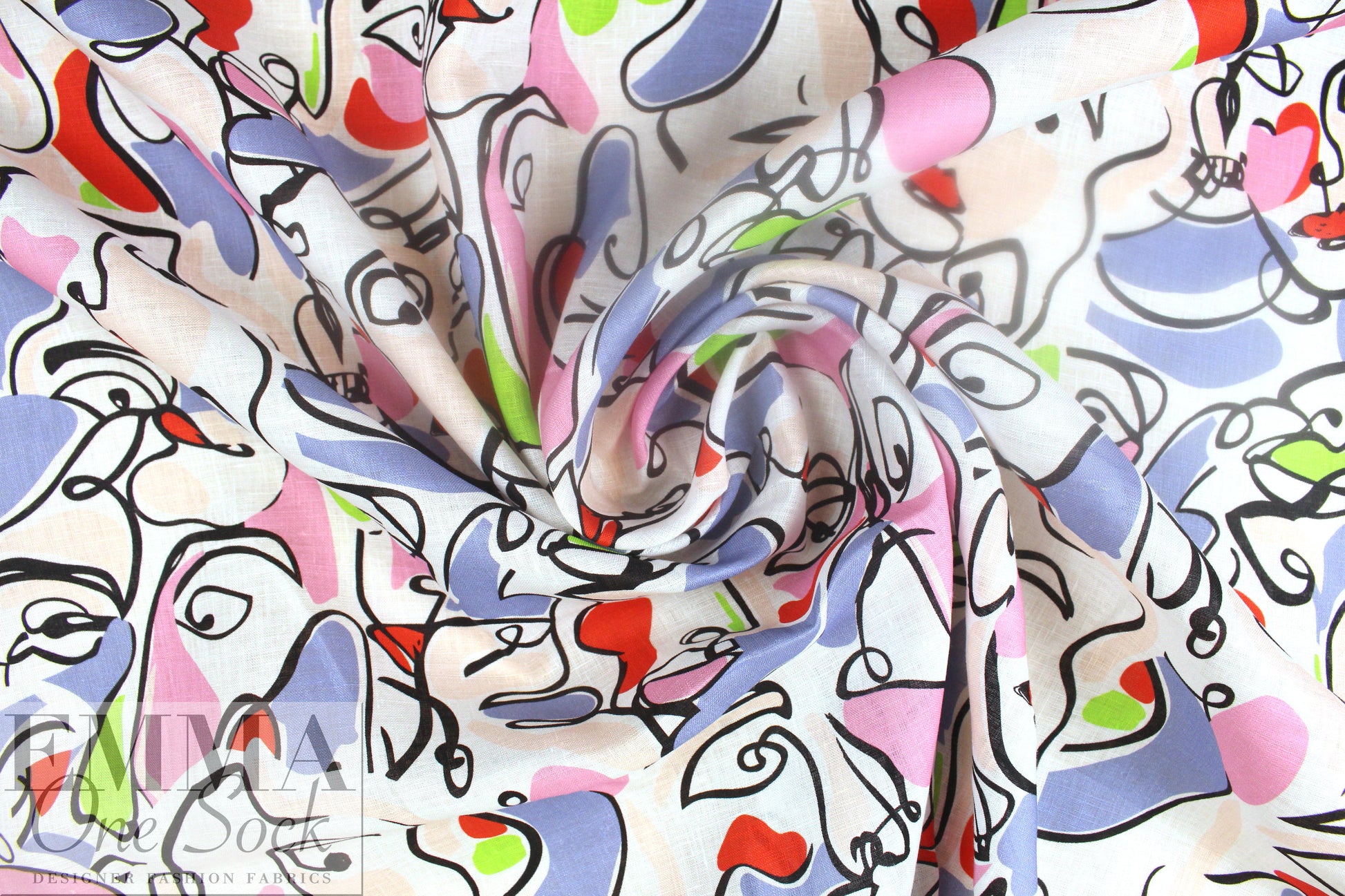 100% linen digital print - face to face 2 yd