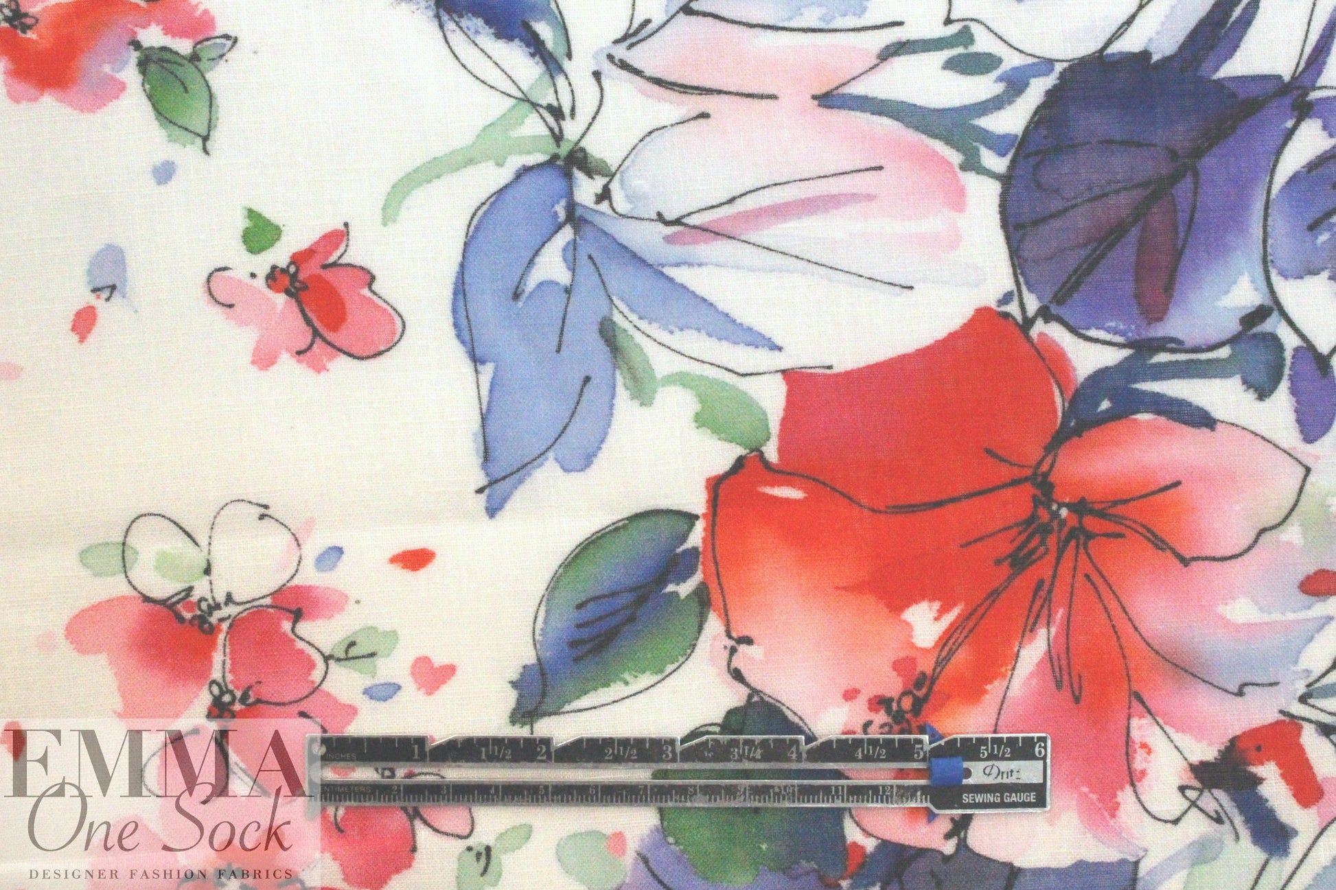100% linen digital print - watercolor border floral 1.66 yd