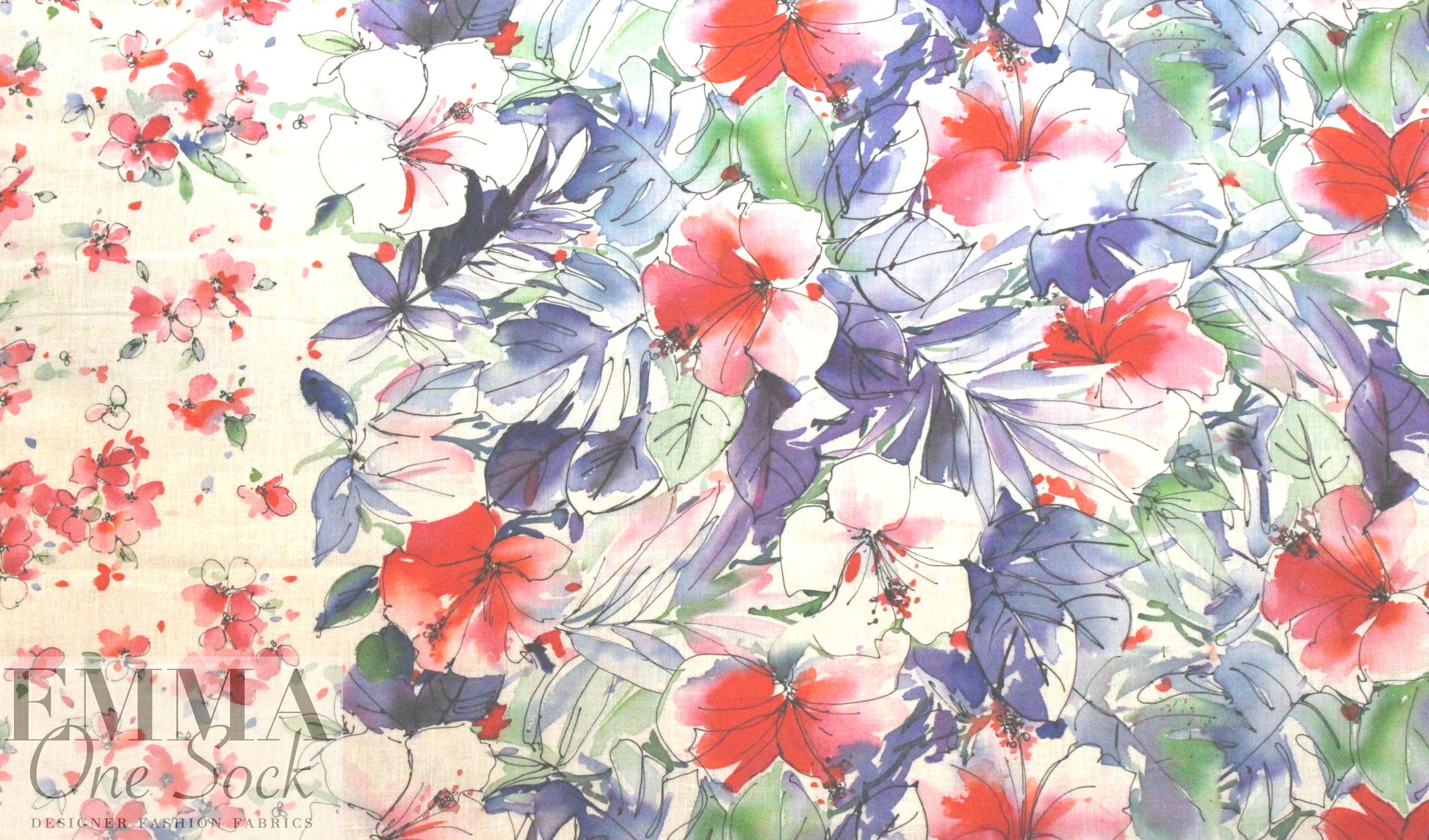 100% linen digital print - watercolor border floral 2.25 yd