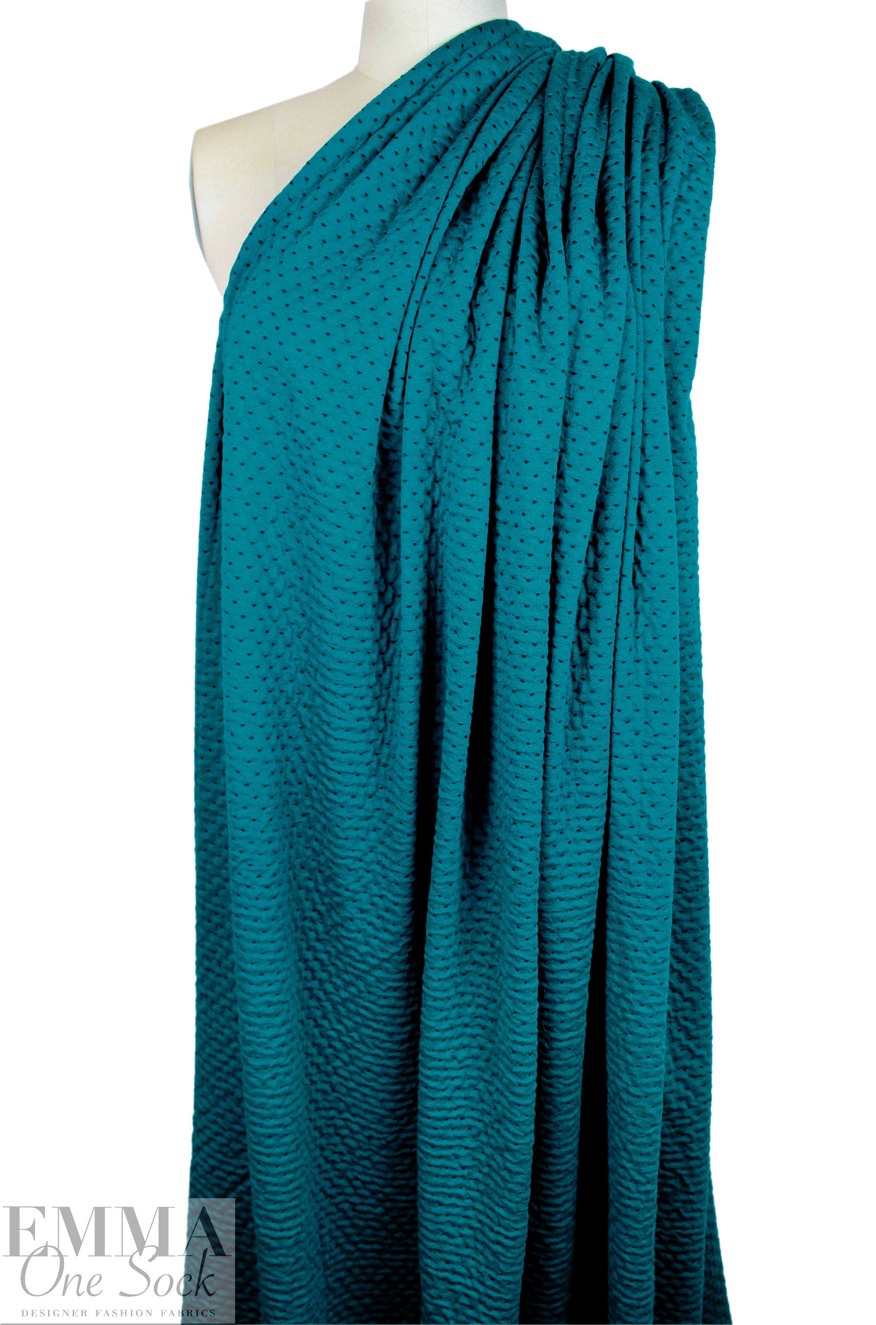 Italian textured dot 2-ply knit - teal/black .75 yds
