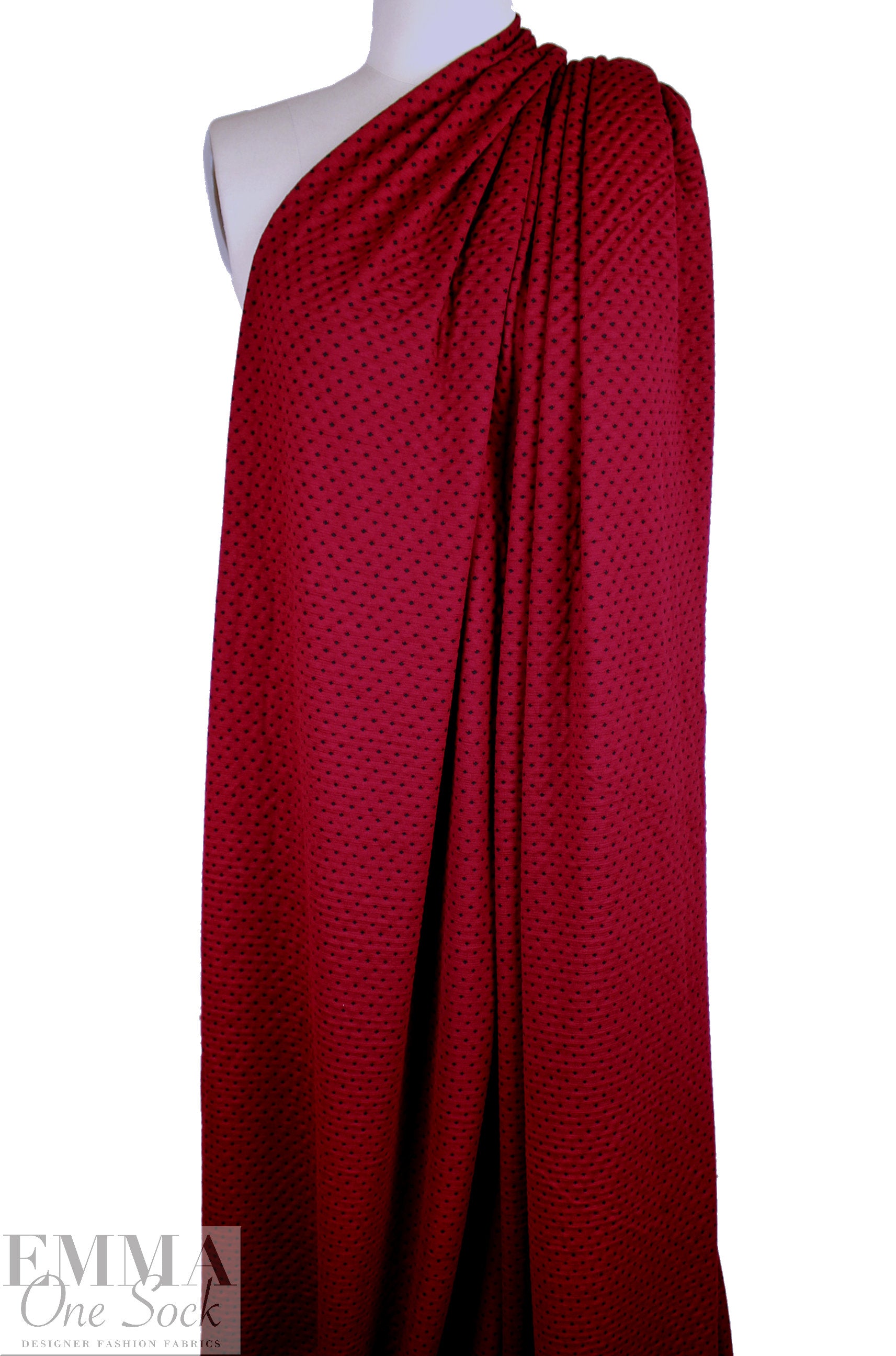 Italian textured dot 2-ply knit - Tibetan red/black 1.25 yds