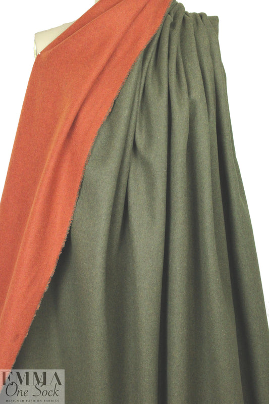 Italian wool blend doublecloth coating - chili/loden