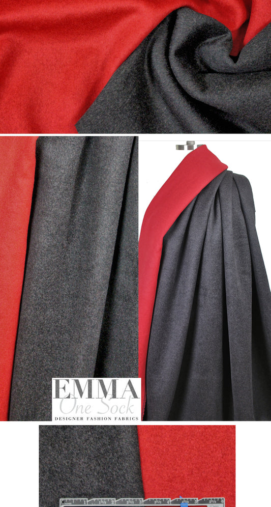wool blend doublecloth coating - red/charcoal 2.5 yds