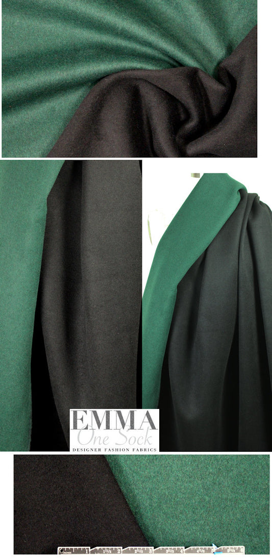 wool blend doublecloth coating - hunter/black 1.33 yds