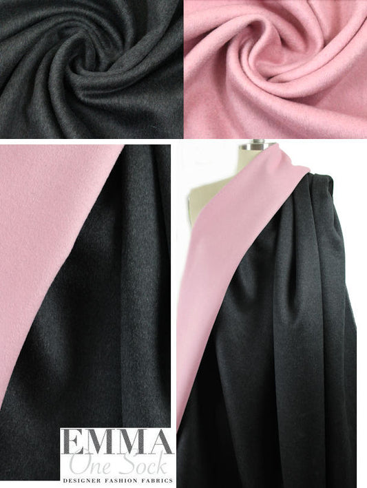 wool/angora/cashmere blend doublecloth - pink/off black 1.5 yds