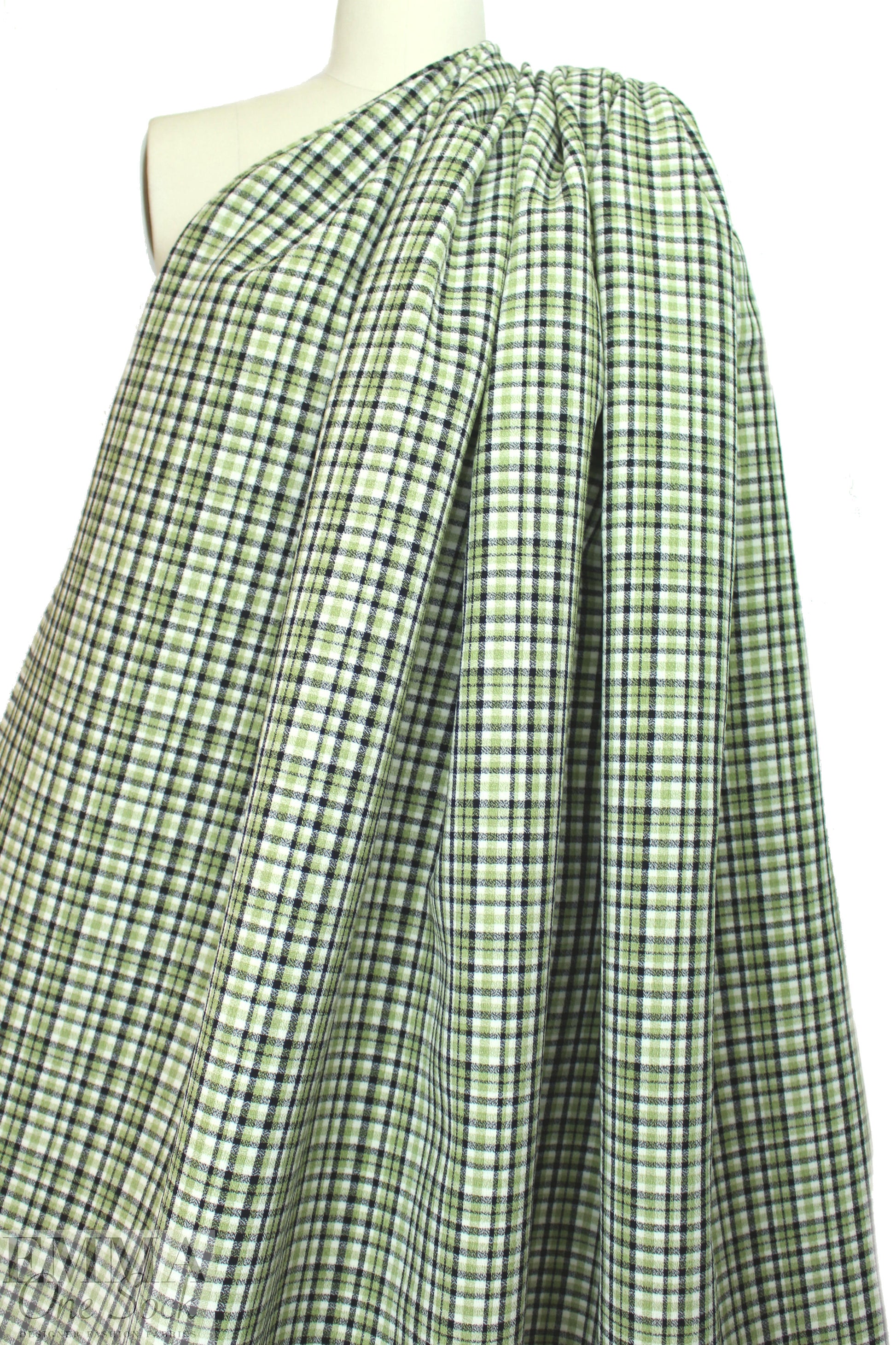 famous designer virgin wool doublecloth - sage check