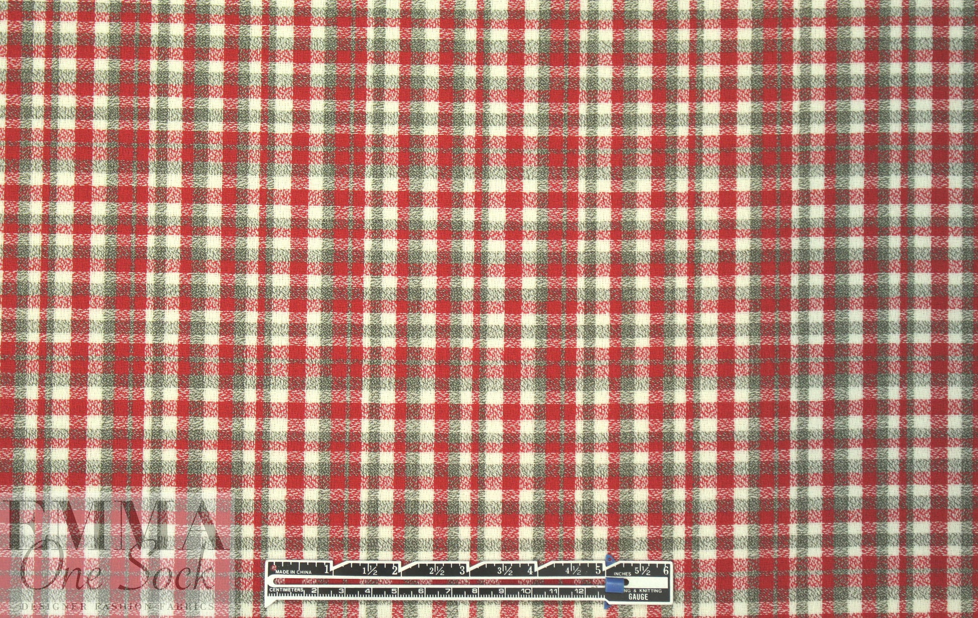 famous designer virgin wool doublecloth - red/loden check 3 yds
