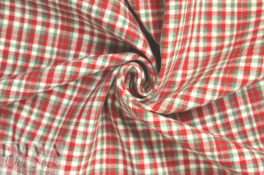 famous designer virgin wool doublecloth - red/loden check