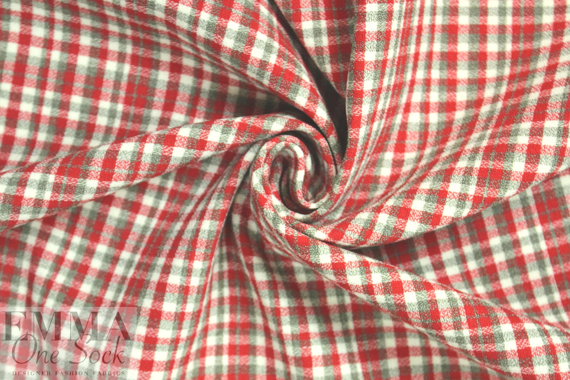 famous designer virgin wool doublecloth - red/loden check 3 yds