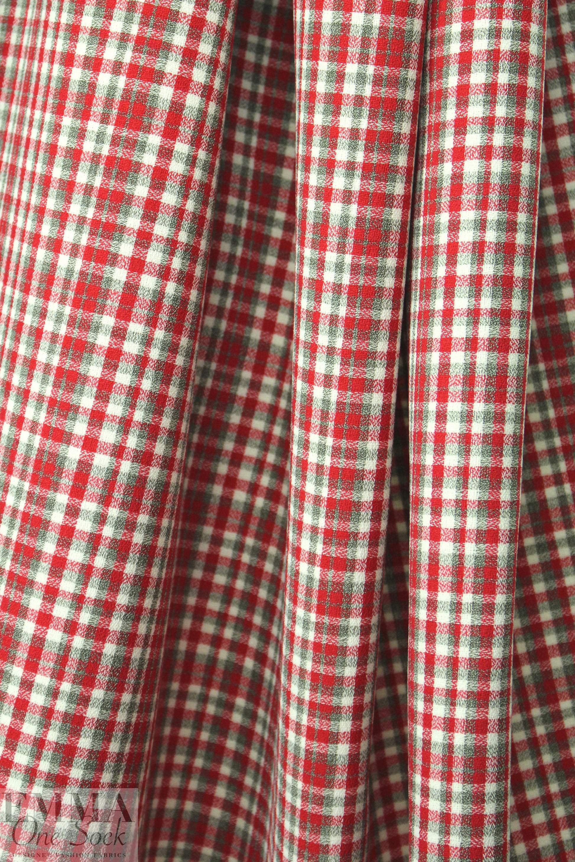 famous designer virgin wool doublecloth - red/loden check 3 yds