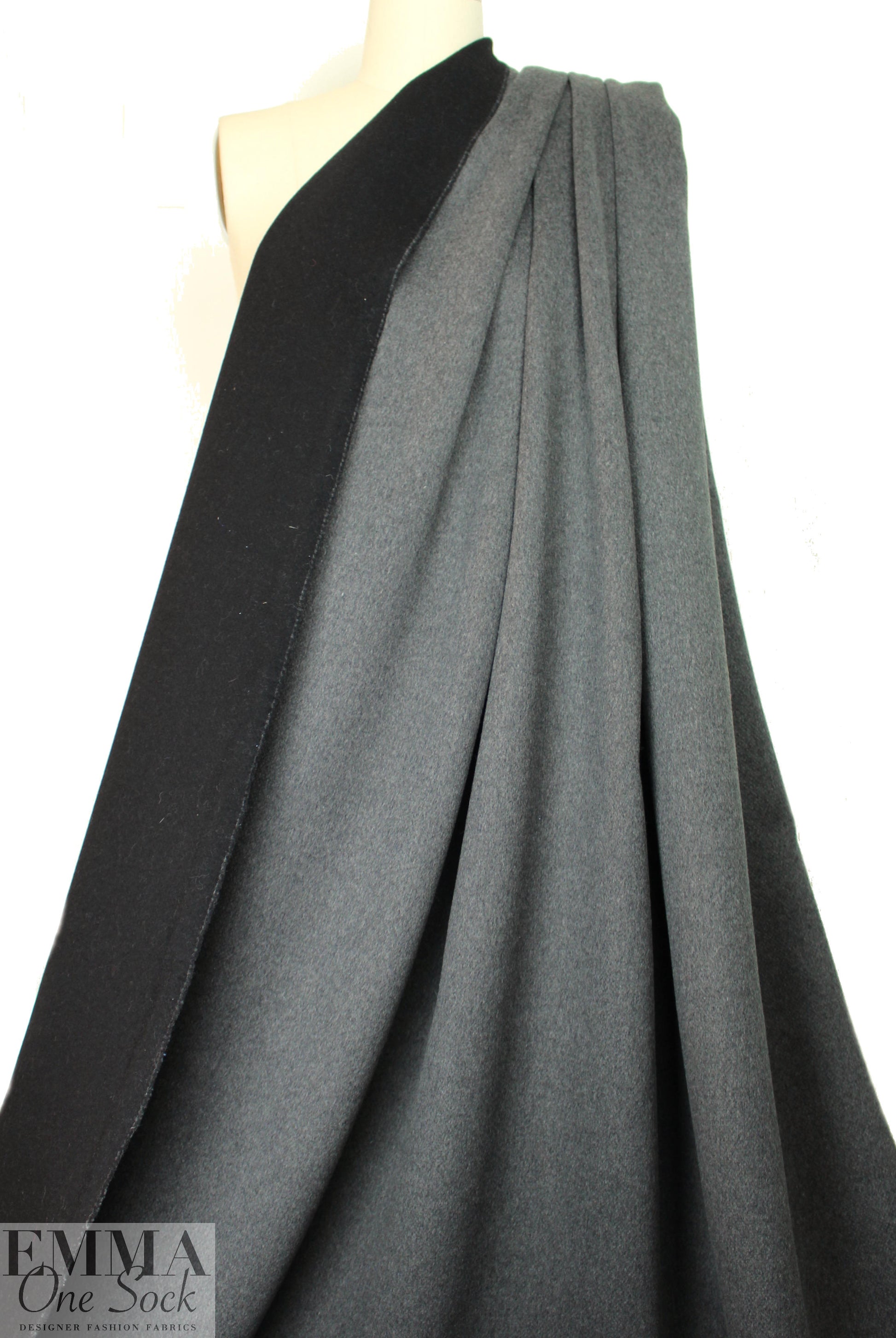 Italian brushed doublecloth coating - black/charcoal