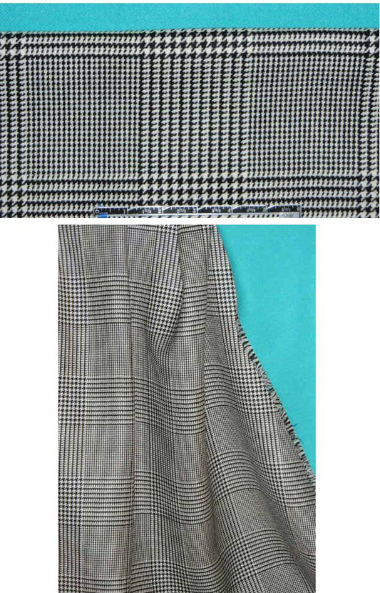 Italian wool blend doublecloth coating - glen plaid/aqua
