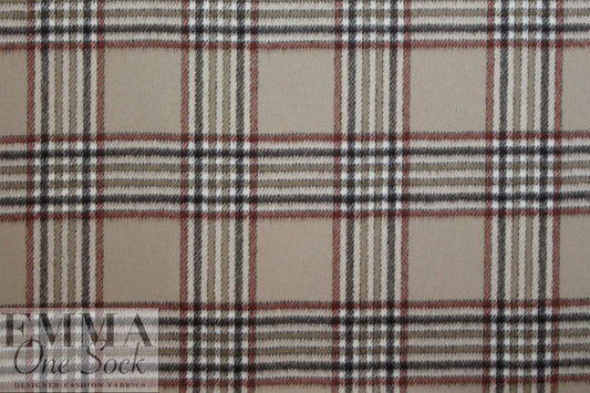 Italian earthtones wool plaid doublecloth coating