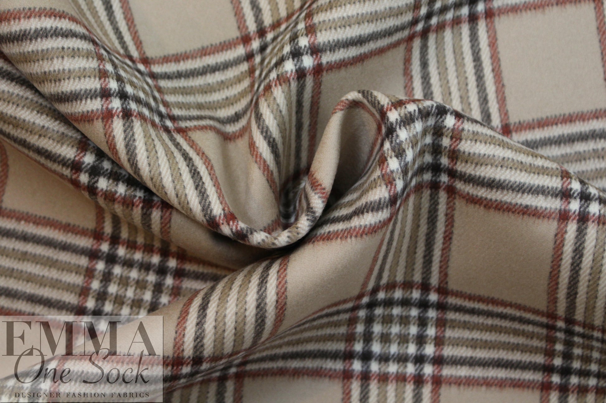 Italian earthtones wool plaid doublecloth coating