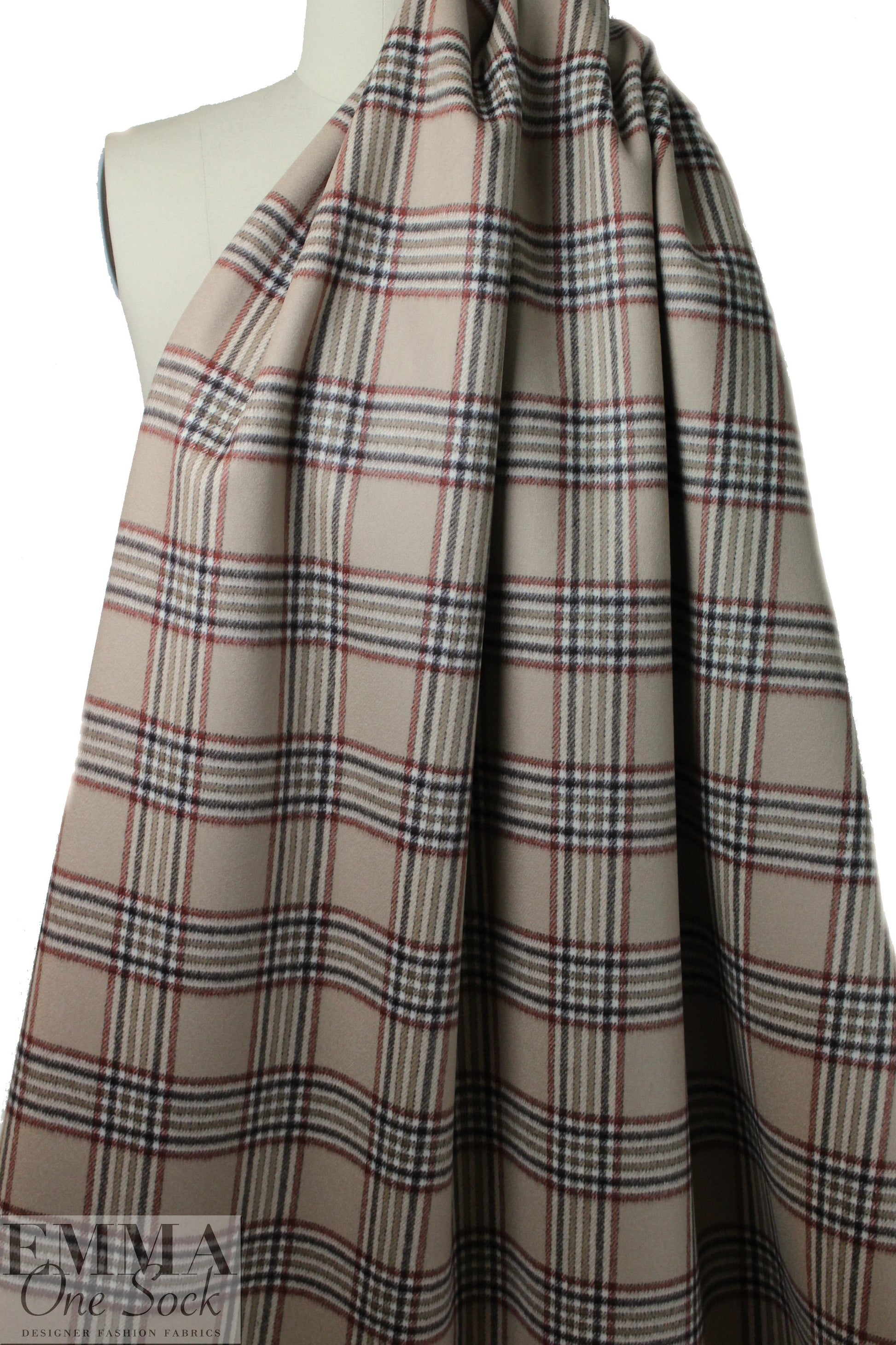 Italian earthtones wool plaid doublecloth coating