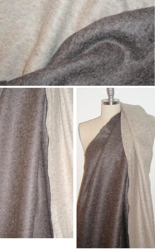 Italian double sided boiled wool fleece - mocha-gray heather