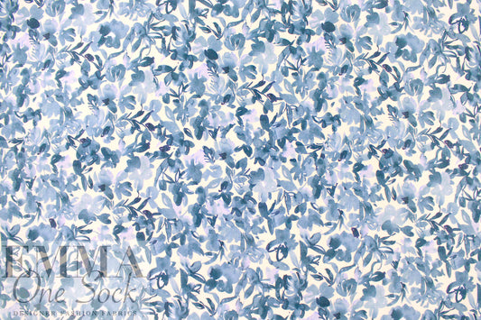 Italian 'wedgwood blues' floral cotton double gauze BCI certified
