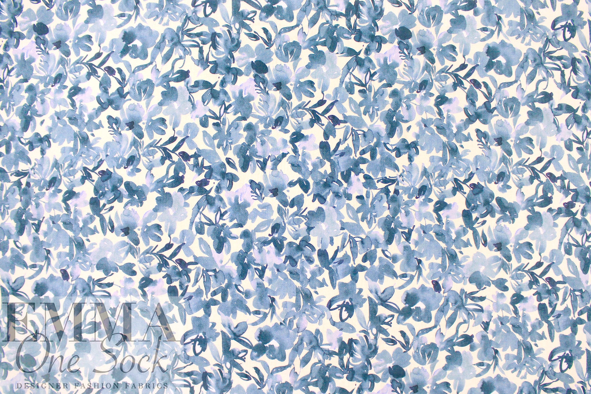 Italian 'wedgwood blues' floral cotton double gauze BCI certified 1.375 yds