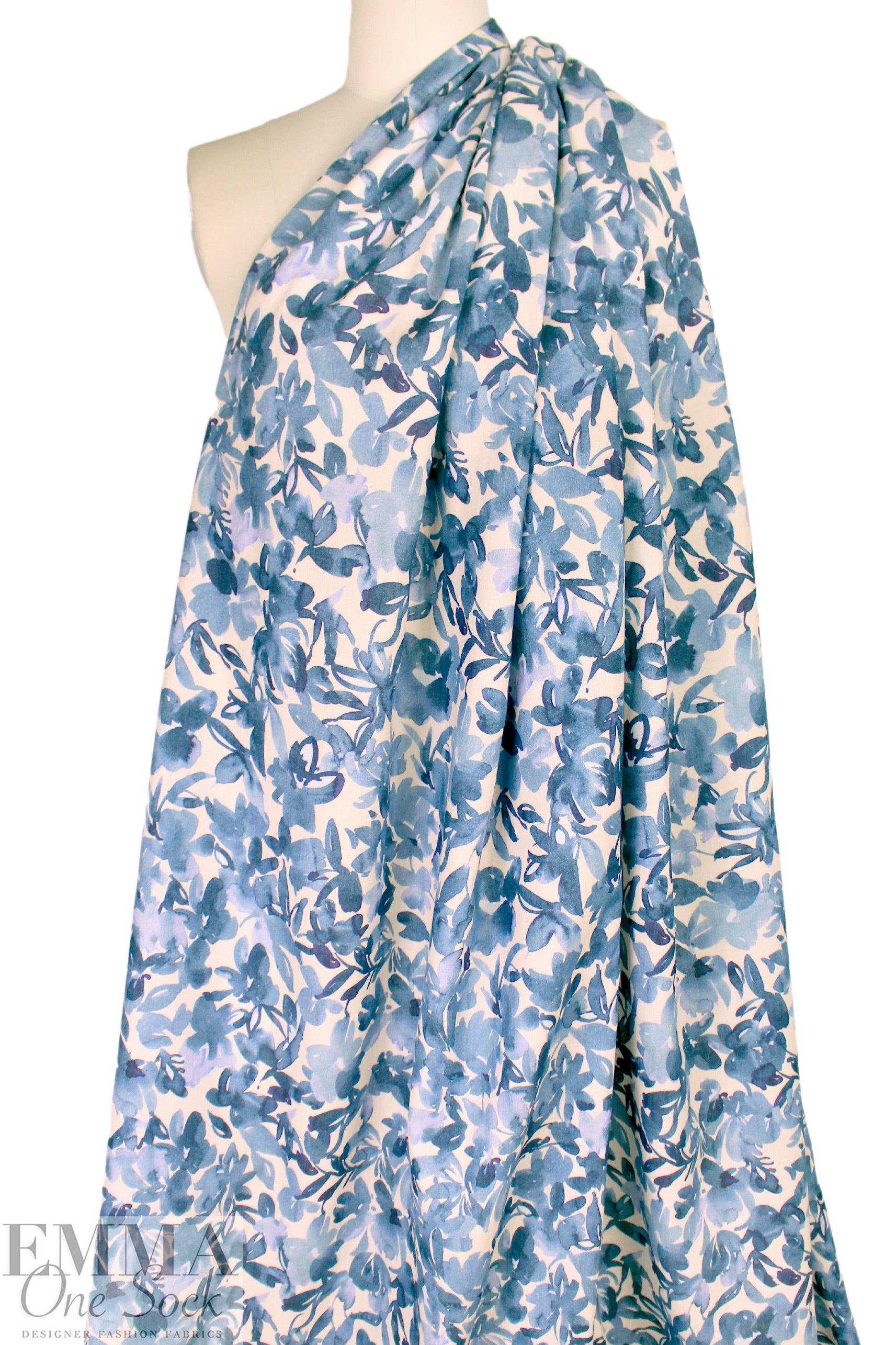 Italian 'wedgwood blues' floral cotton double gauze BCI certified 1.375 yds