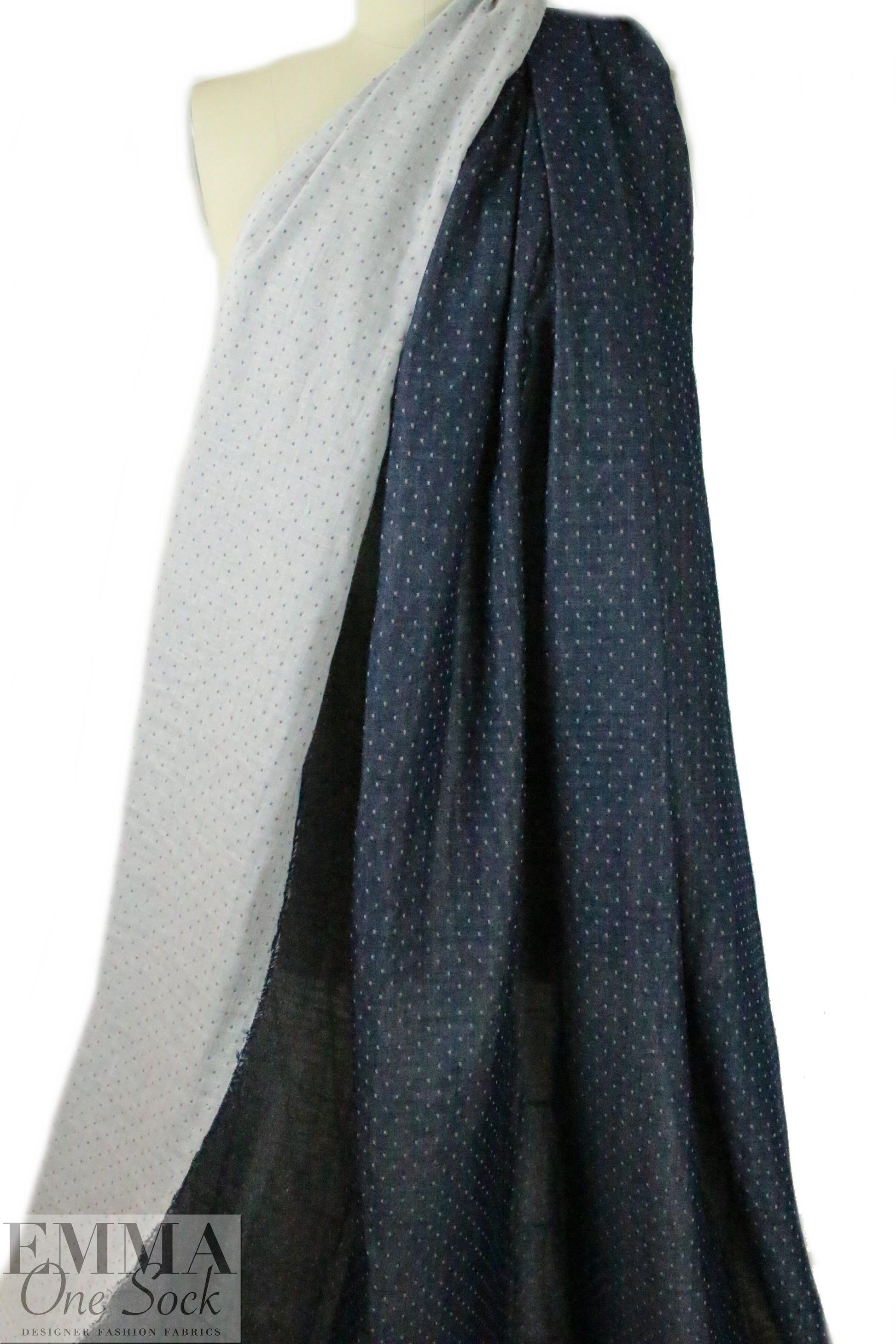 CA designer organic cotton double gauze - navy/white dots .75 yds