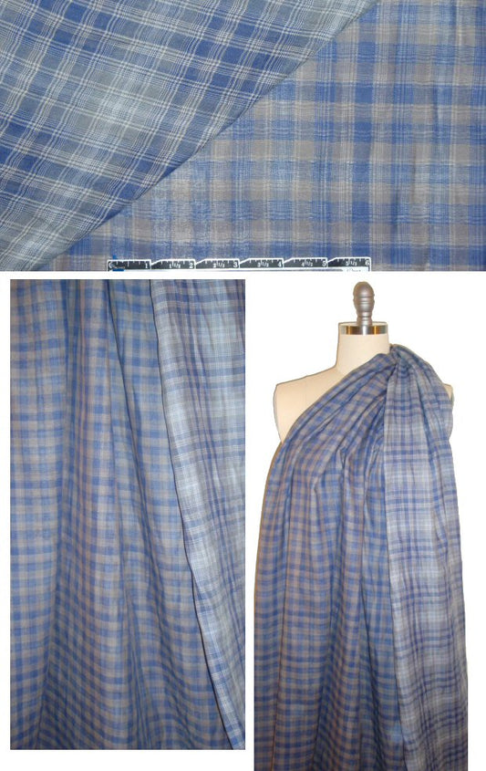 organic cotton double gauze - blue/gray check/plaid 1.875 yds Minor Flaw