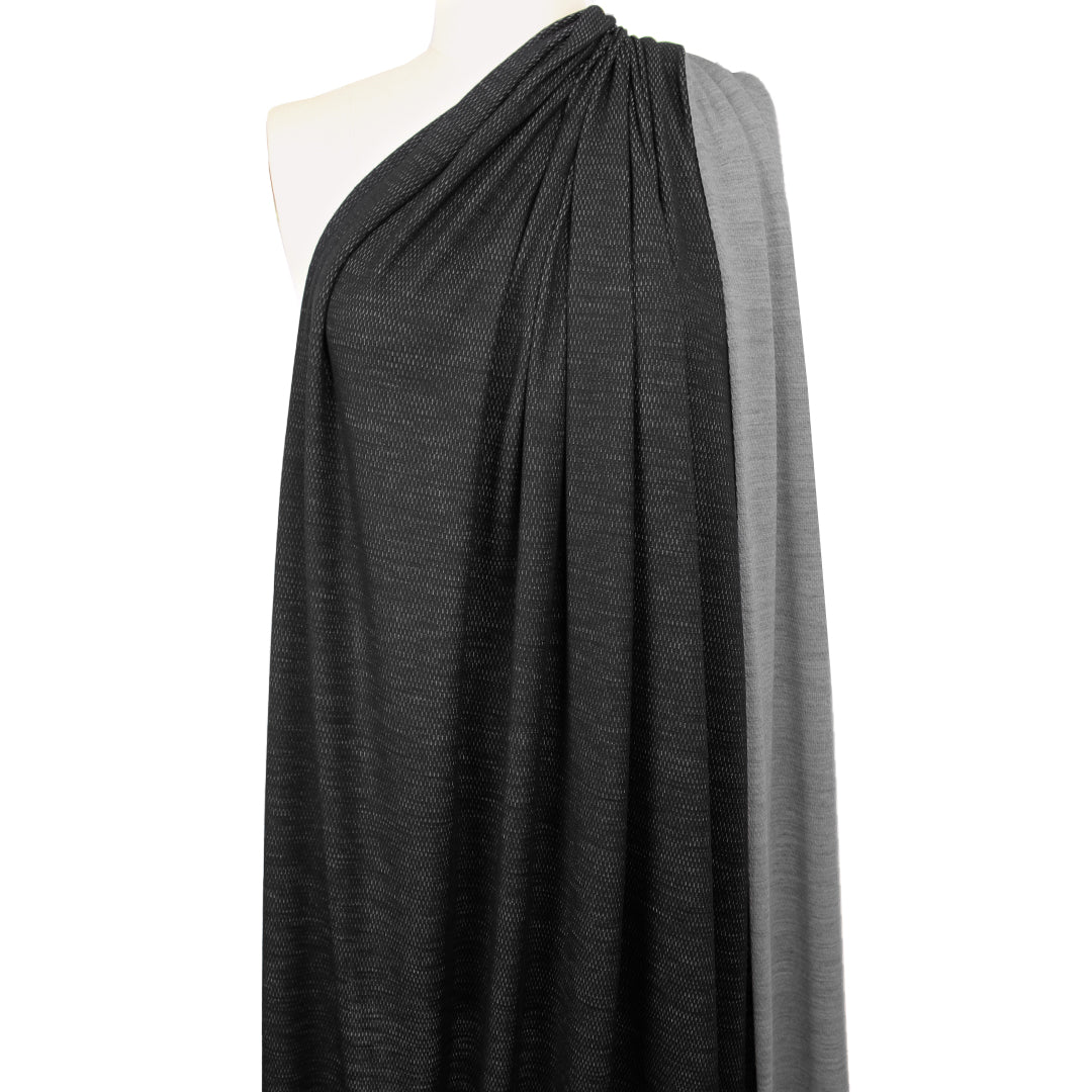 Italian sporty wool novelty knit - black/light heather gray 1.625 yd