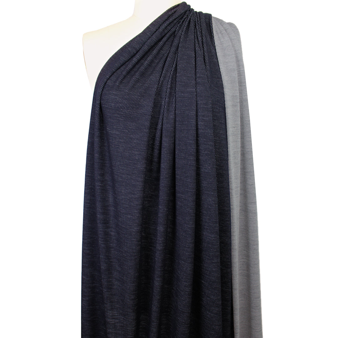 Italian sporty wool novelty knit - midnight/light heather gray 1.5 yd