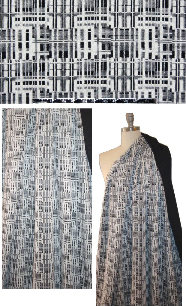 black/white techno-graphic yarn dye doubleknit 1.625 yd